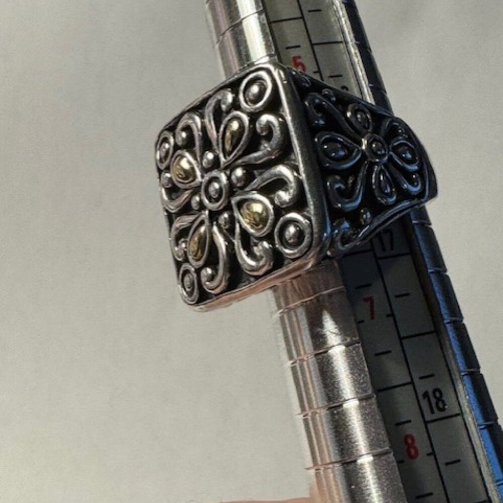 Angela by John Hardy Sterling Silver + 14k Gold Square Ring - size 6 - Picture 4 of 5
